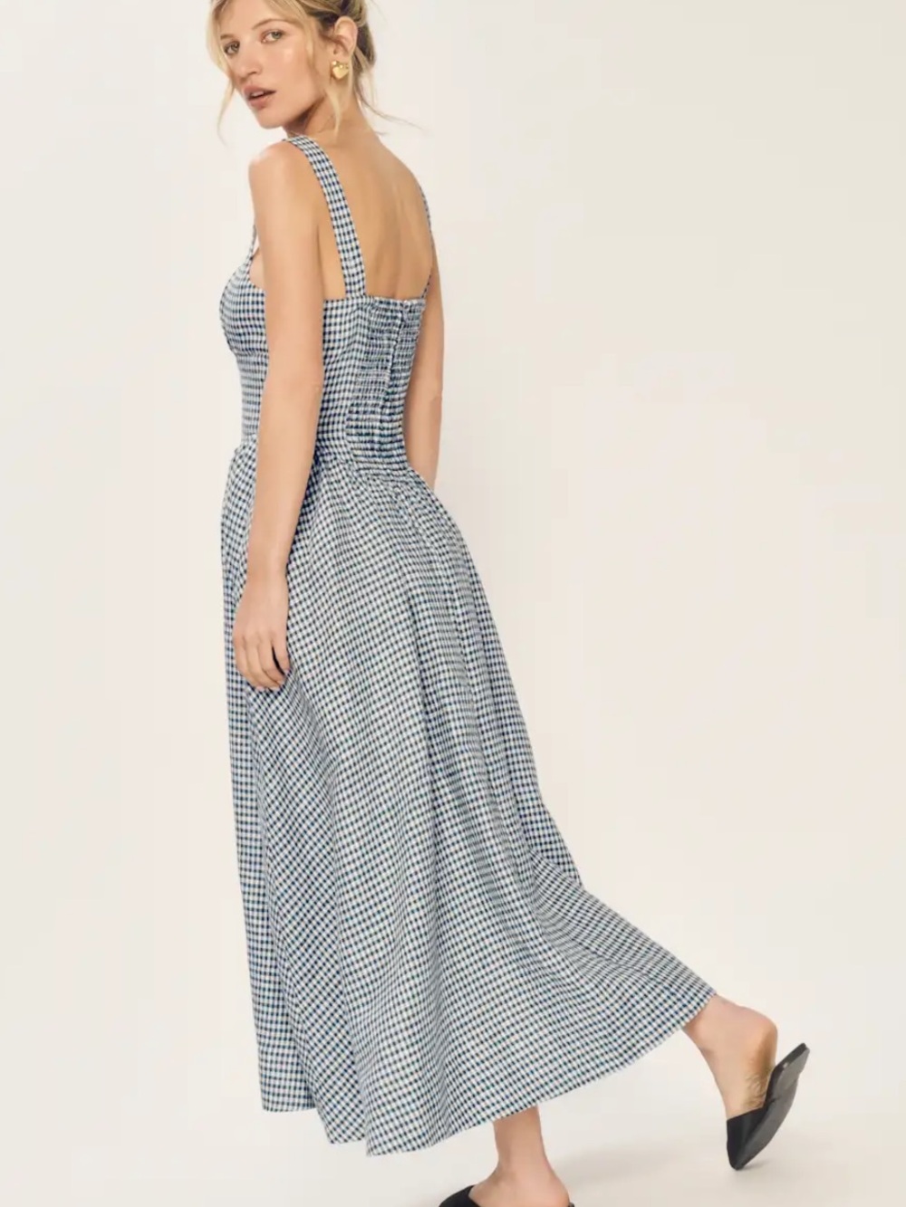 LIKE NEW REFORMATION Balia Linen Dress, Remy Check, size 2 - Picture 3 of 8